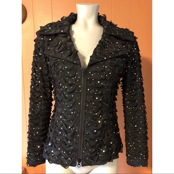 Clara SunWoo Black Zip Up Jacket Silver Dots S - Picture 1 of 8
